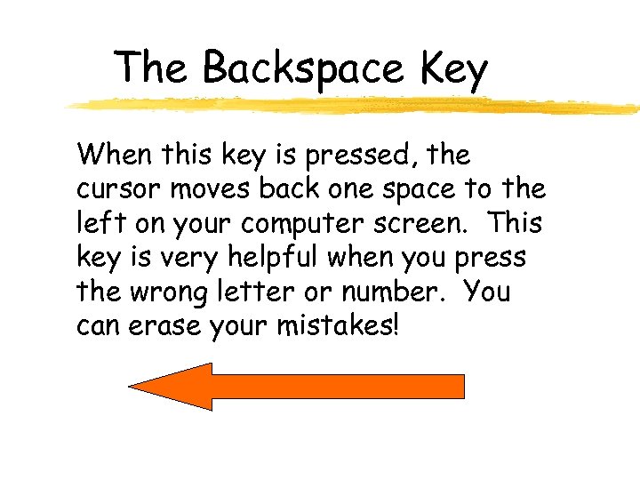 The Backspace Key When this key is pressed, the cursor moves back one space