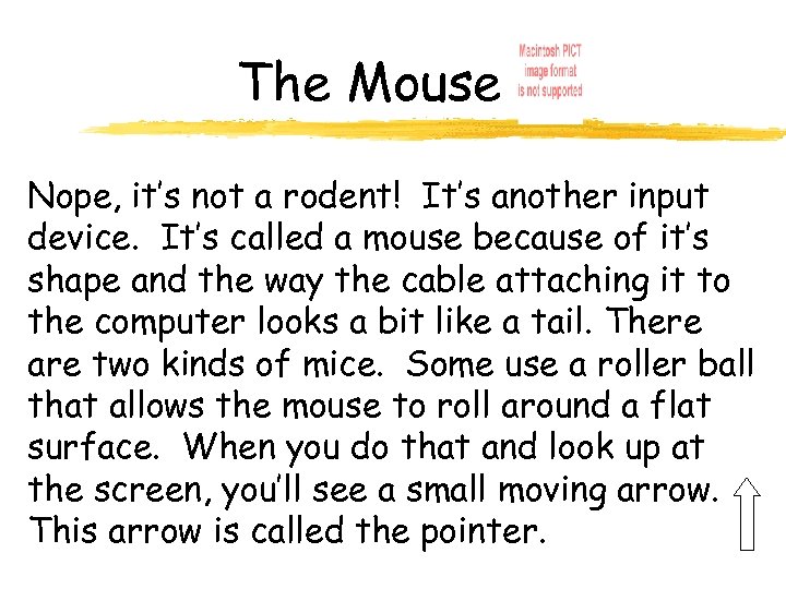 The Mouse Nope, it’s not a rodent! It’s another input device. It’s called a