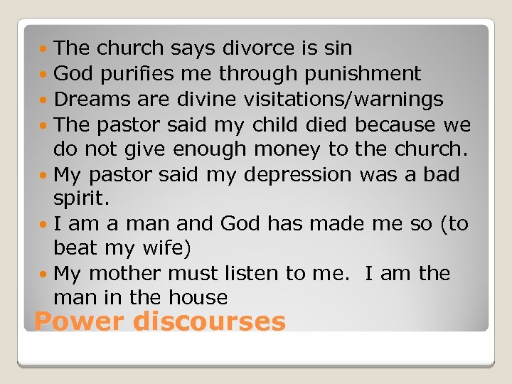 The church says divorce is sin God purifies me through punishment Dreams are divine