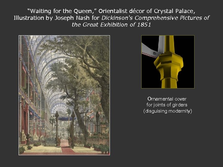 “Waiting for the Queen, ” Orientalist décor of Crystal Palace, Illustration by Joseph Nash