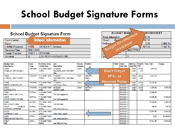 School Budget Signature Forms School Information ent m p elo t ev t D