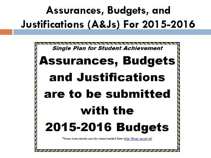 Assurances, Budgets, and Justifications (A&Js) For 2015 -2016 