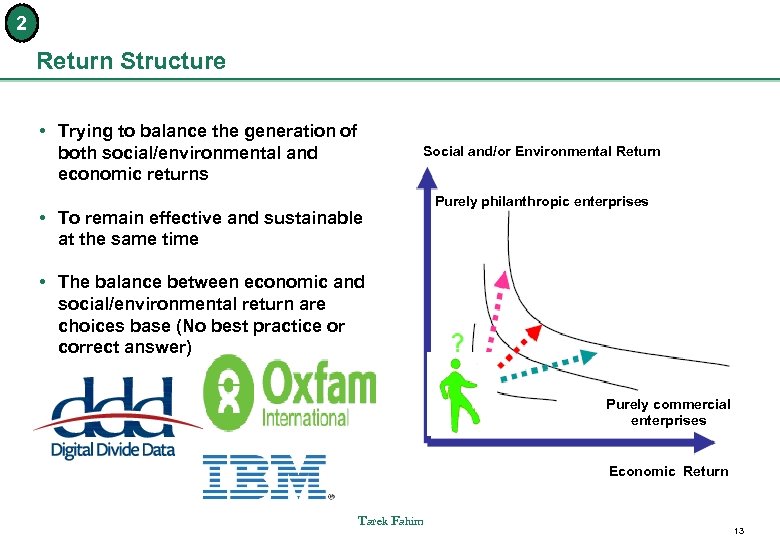 2 Return Structure • Trying to balance the generation of both social/environmental and economic