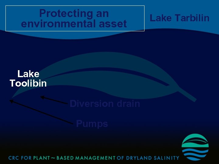 Protecting an environmental asset Lake Toolibin Diversion drain Pumps Lake Tarbilin 