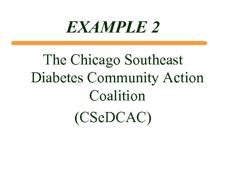 EXAMPLE 2 The Chicago Southeast Diabetes Community Action Coalition (CSe. DCAC) 