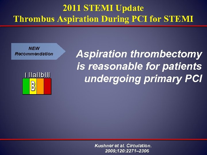 2011 STEMI Update Thrombus Aspiration During PCI for STEMI NEW Recommendation I IIa IIb