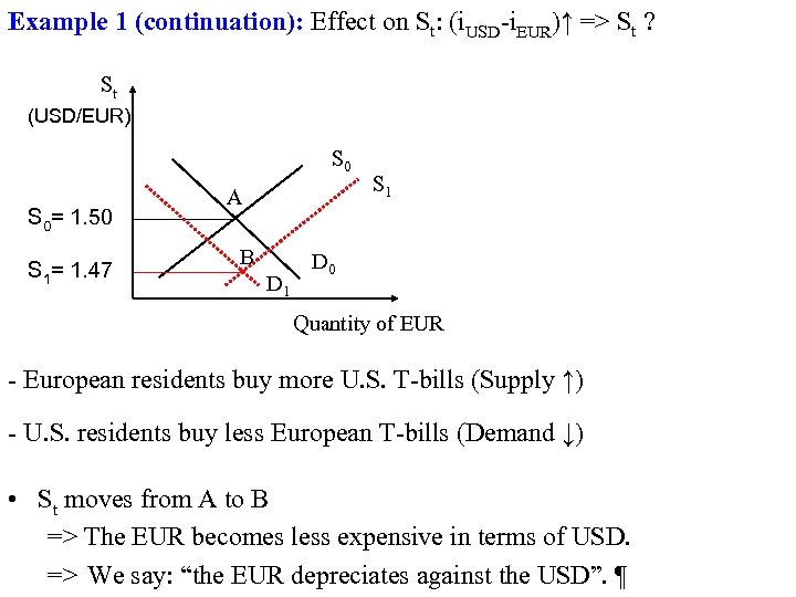 Example 1 (continuation): Effect on St: (i. USD-i. EUR)↑ => St ? St (USD/EUR)