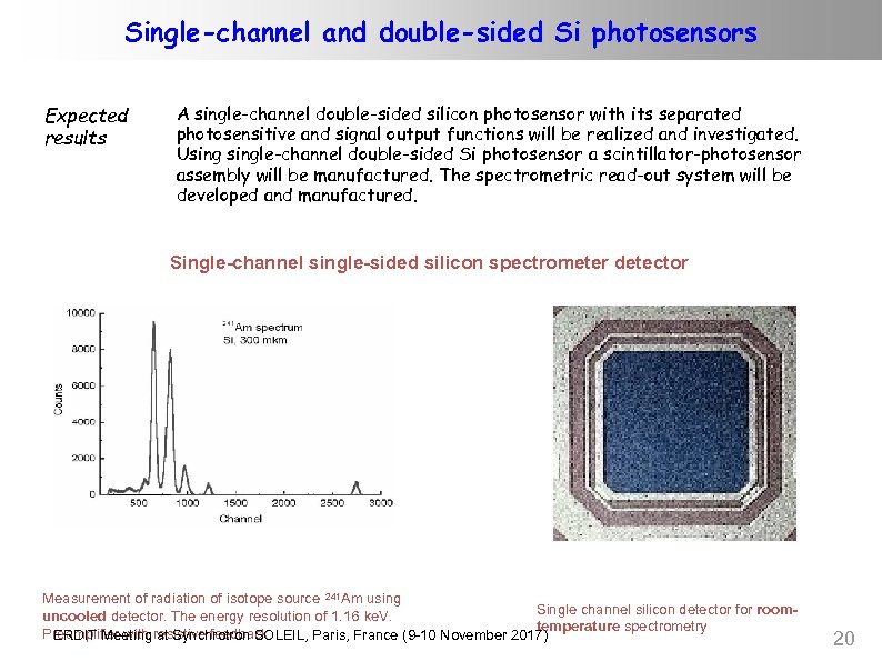 Single-channel and double-sided Si photosensors Expected results A single-channel double-sided silicon photosensor with its