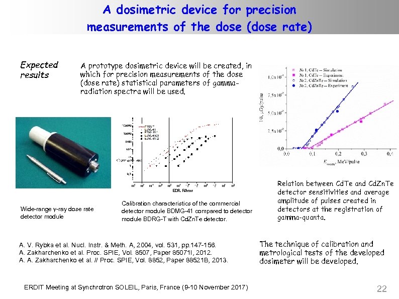 A dosimetric device for precision measurements of the dose (dose rate) Expected results A