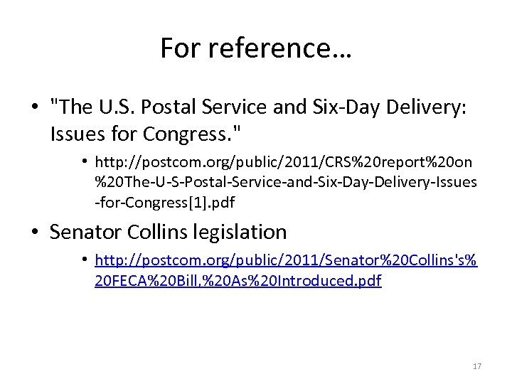 For reference… • 