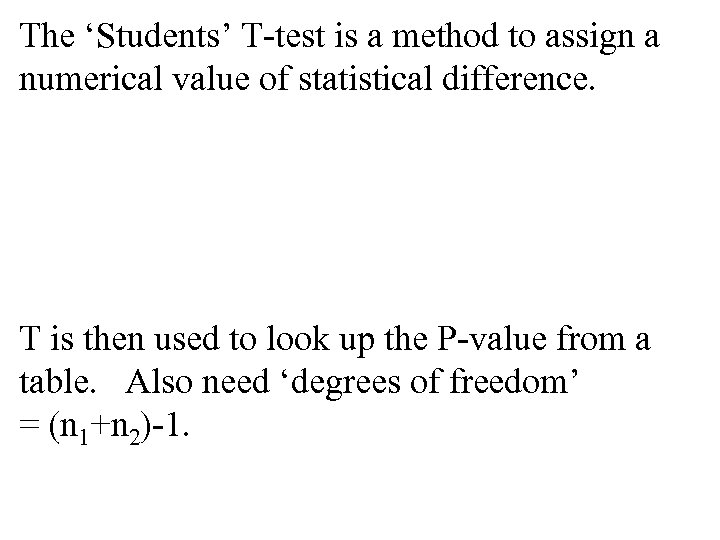 The ‘Students’ T-test is a method to assign a numerical value of statistical difference.