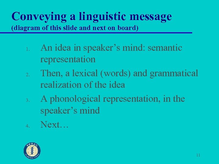 Conveying a linguistic message (diagram of this slide and next on board) 1. 2.