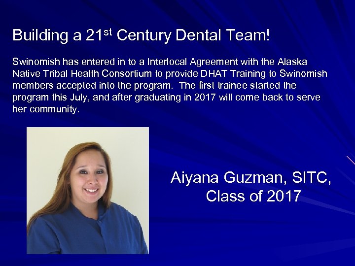 Building a 21 st Century Dental Team! Swinomish has entered in to a Interlocal