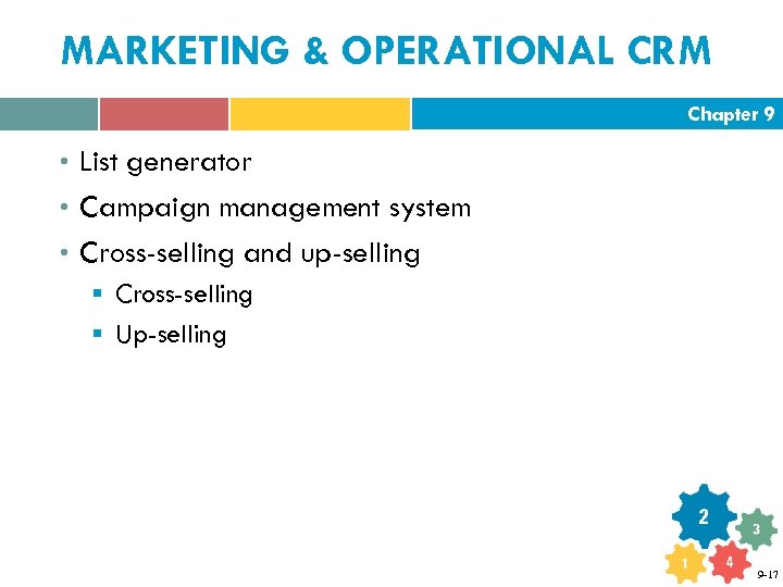 MARKETING & OPERATIONAL CRM Chapter 9 • List generator • Campaign management system •
