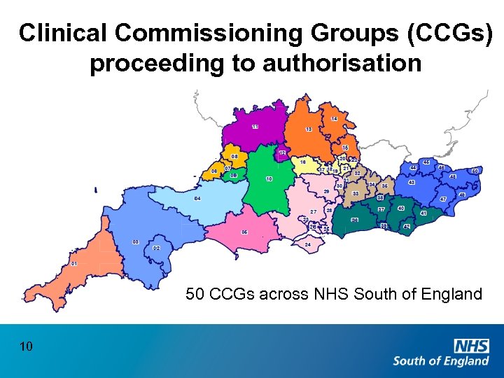 Clinical Commissioning Groups (CCGs) proceeding to authorisation 50 CCGs across NHS South of England