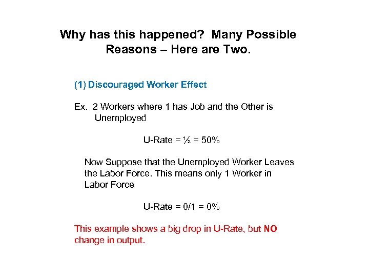 Why has this happened? Many Possible Reasons – Here are Two. (1) Discouraged Worker