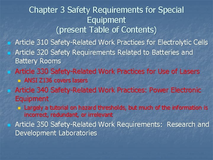 Chapter 3 Safety Requirements for Special Equipment (present Table of Contents) n n n