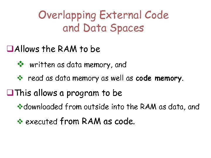 Overlapping External Code and Data Spaces q. Allows the RAM to be v written