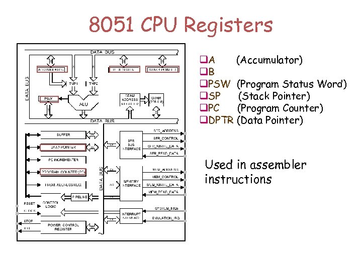 8051 CPU Registers q. A (Accumulator) q. B q. PSW (Program Status Word) q.