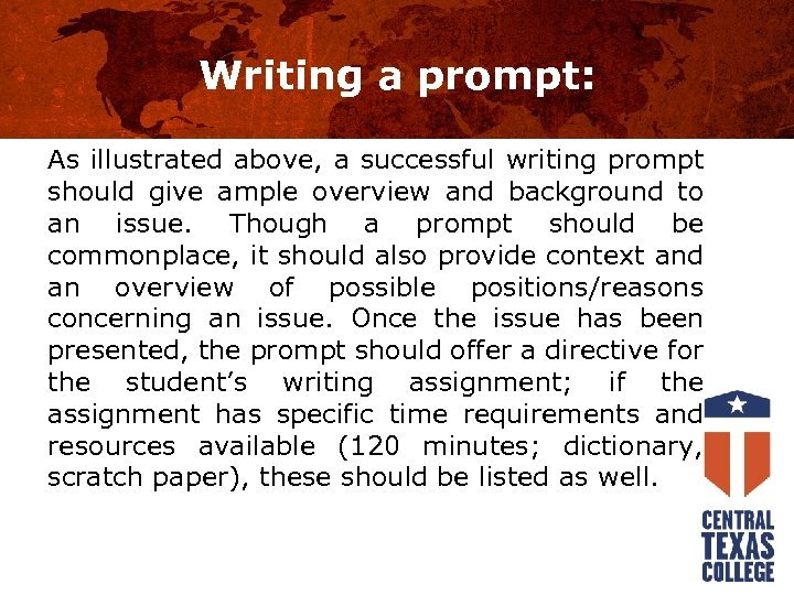 Writing a prompt: As illustrated above, a successful writing prompt should give ample overview