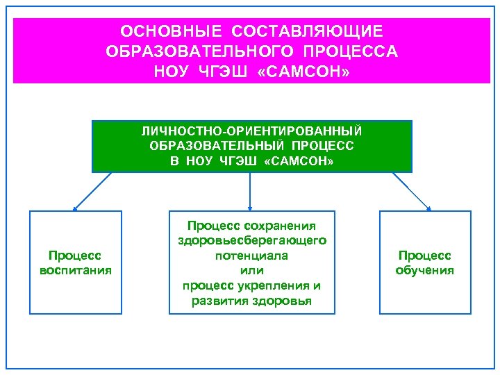 ОСНОВНЫЕ СОСТАВЛЯЮЩИЕ ОБРАЗОВАТЕЛЬНОГО ПРОЦЕССА НОУ ЧГЭШ «САМСОН» ЛИЧНОСТНО-ОРИЕНТИРОВАННЫЙ ОБРАЗОВАТЕЛЬНЫЙ ПРОЦЕСС В НОУ ЧГЭШ «САМСОН»