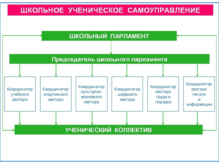 ШКОЛЬНОЕ УЧЕНИЧЕСКОЕ САМОУПРАВЛЕНИЕ ШКОЛЬНЫЙ ПАРЛАМЕНТ Председатель школьного парламента Координатор учебного сектора Координатор спортивного сектора