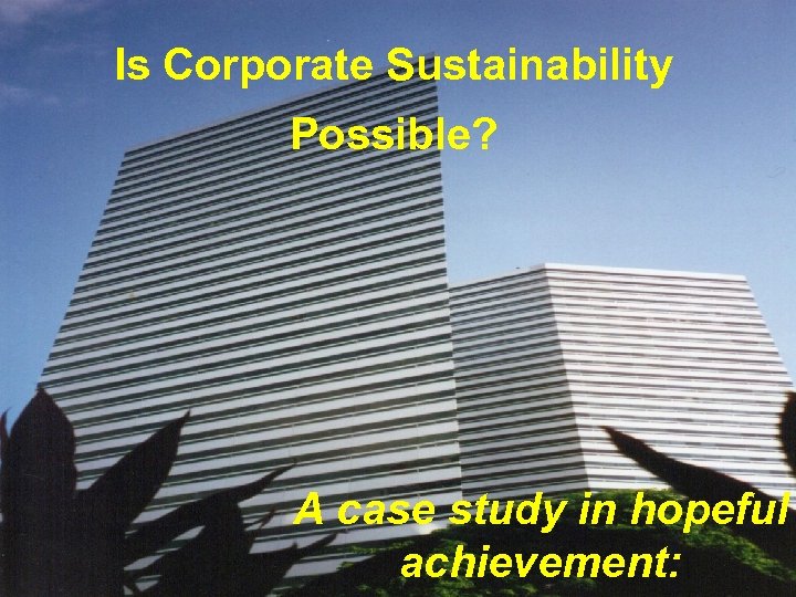 Is Corporate Sustainability Possible? A case study in hopeful achievement: 