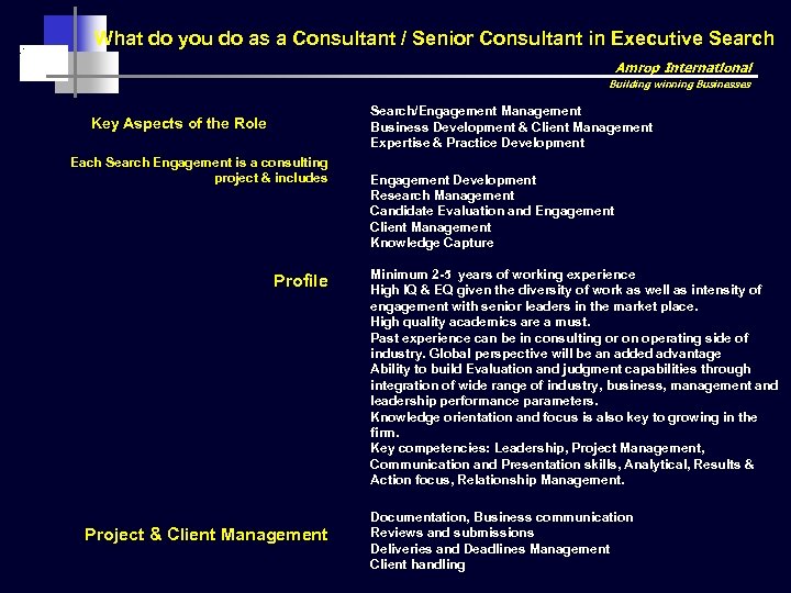 What do you do as a Consultant / Senior Consultant in Executive Search Amrop