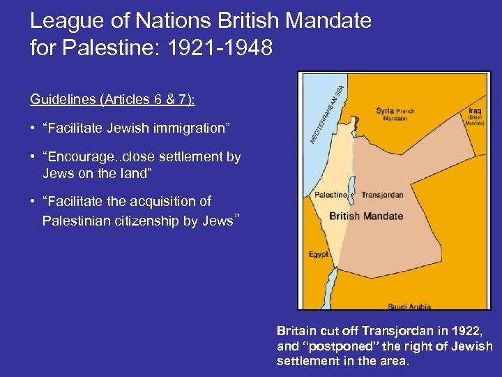 League of Nations British Mandate for Palestine: 1921 -1948 Guidelines (Articles 6 & 7):