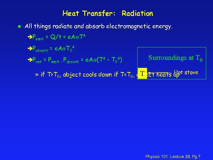 Heat Transfer: Radiation l All things radiate and absorb electromagnetic energy. èPemit = Q/t