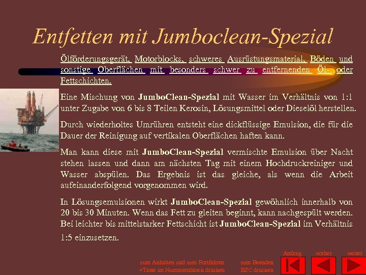 Entfetten mit Jumboclean-Spezial Ölförderungsgerät, Motorblocks, schweres Ausrüstungsmaterial, Böden und sonstige Oberflächen mit besonders schwer