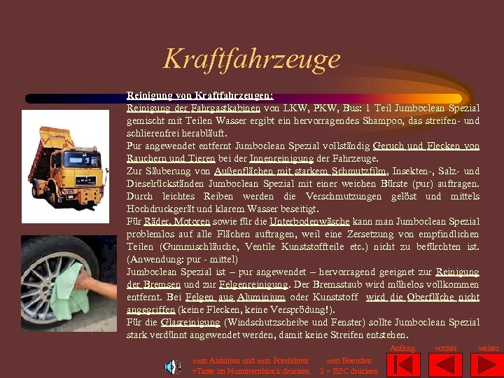 Kraftfahrzeuge Reinigung von Kraftfahrzeugen: Reinigung der Fahrgastkabinen von LKW, PKW, Bus: 1 Teil Jumboclean