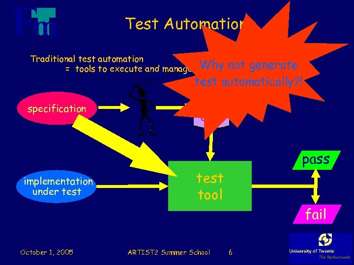 Test Automation Traditional test automation Why not = tools to execute and manage test