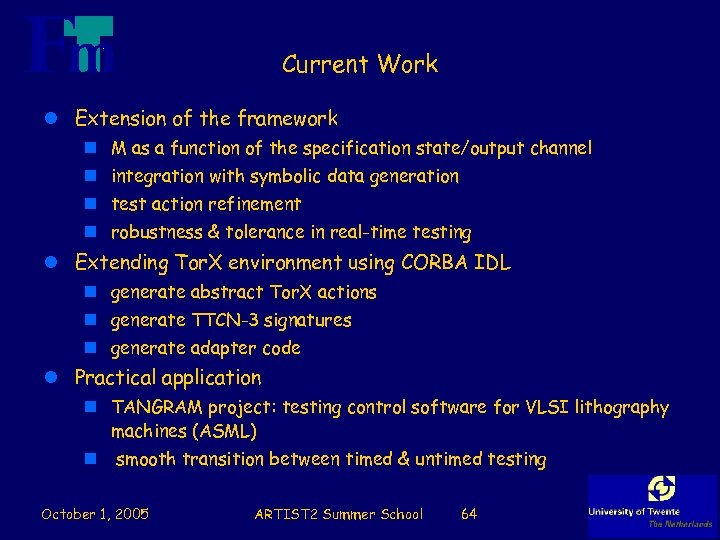 Current Work l Extension of the framework n M as a function of the