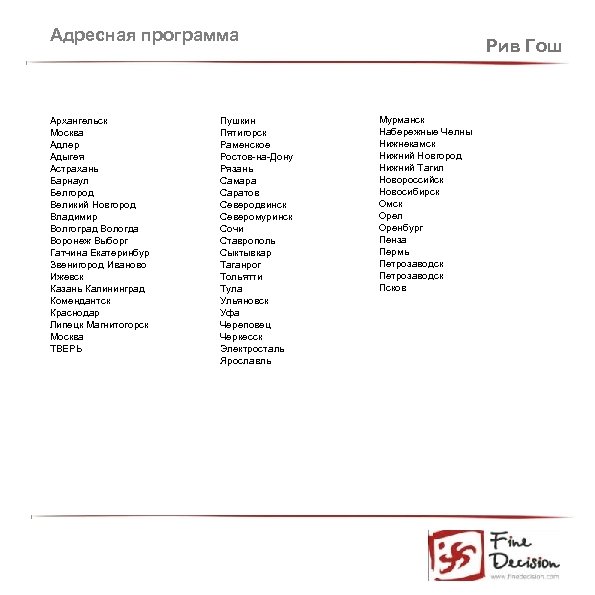 Адресная программа Архангельск Москва Адлер Адыгея Астрахань Барнаул Белгород Великий Новгород Владимир Волгоград Вологда