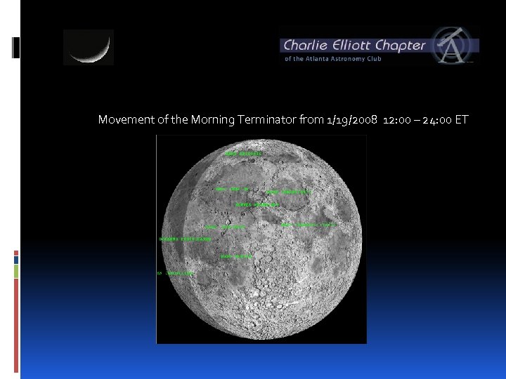 Movement of the Morning Terminator from 1/19/2008 12: 00 – 24: 00 ET 
