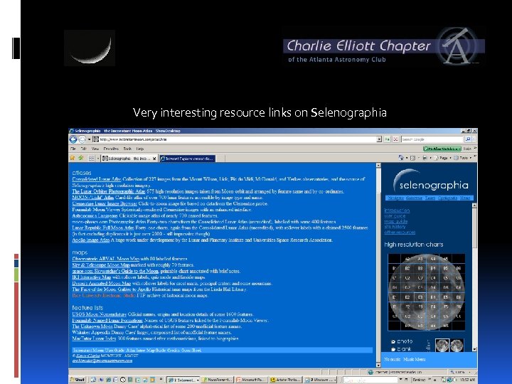 Very interesting resource links on Selenographia 