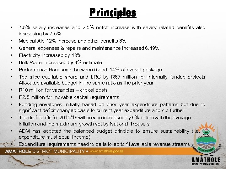 Principles • • • • 7. 5% salary increases and 2. 5% notch increase