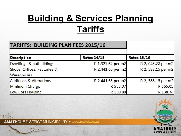 Building & Services Planning Tariffs 