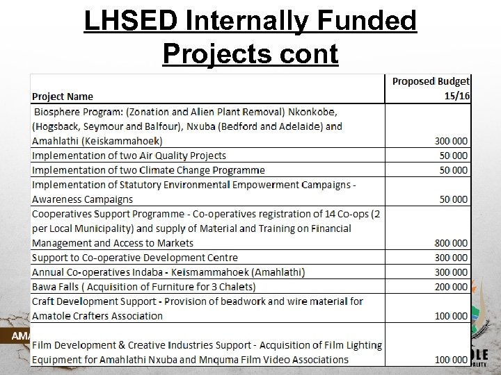 LHSED Internally Funded Projects cont 