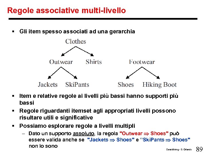 Regole associative multi-livello § Gli item spesso associati ad una gerarchia § Item e