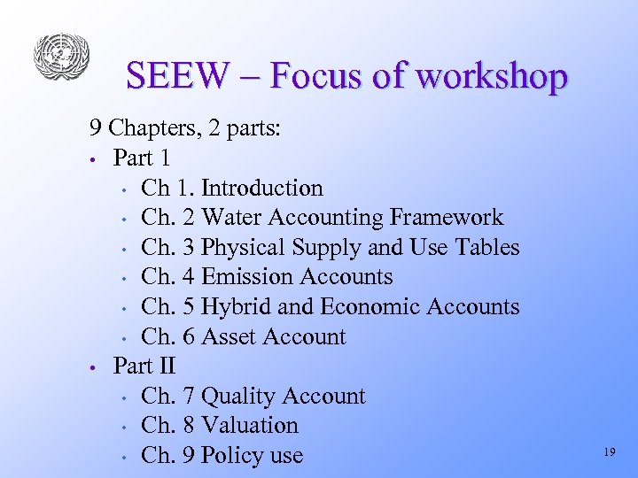 SEEW – Focus of workshop 9 Chapters, 2 parts: • Part 1 • Ch