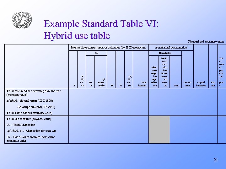 Example Standard Table VI: Hybrid use table Intermediate consumption of industries (by ISIC categories)