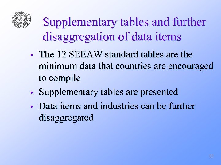 Supplementary tables and further disaggregation of data items • • • The 12 SEEAW