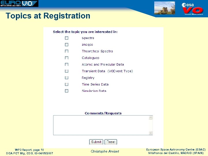 Topics at Registration WP 3 Report, page 10 DCA PCT Mtg, CDS, 03 -04/05/2007
