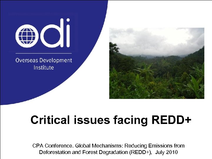 Critical issues facing REDD+ CPA Conference. Global Mechanisms: Reducing Emissions from Deforestation and Forest