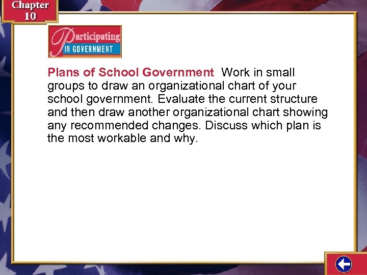 Plans of School Government Work in small groups to draw an organizational chart of