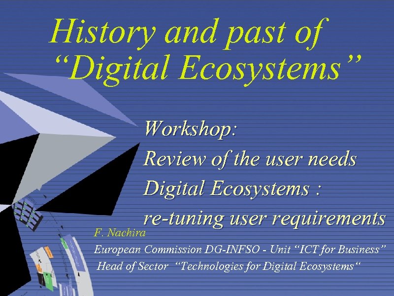 History and past of “Digital Ecosystems” Workshop: Review of the user needs Digital Ecosystems