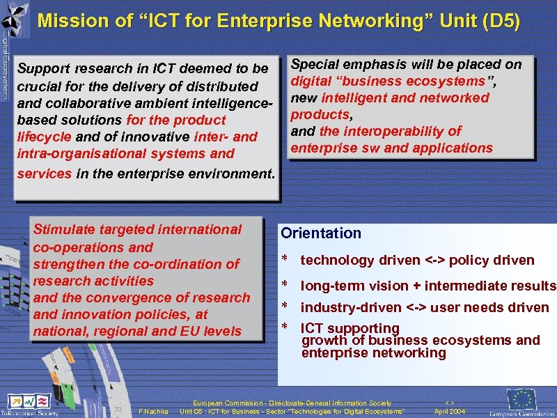 Mission of “ICT for Enterprise Networking” Unit (D 5) Support research in ICT deemed