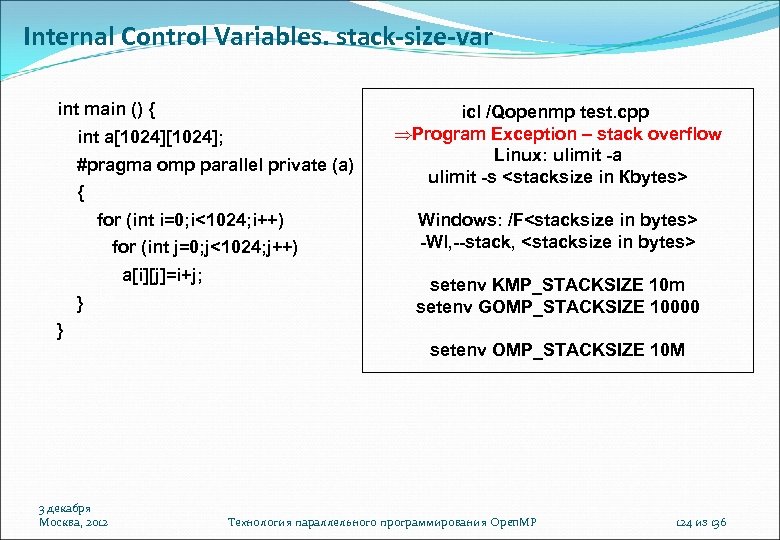 Internal Control Variables. stack-size-var int main () { int a[1024]; #pragma omp parallel private